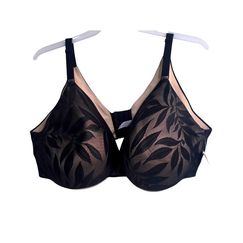 Cacique Black Flocked Leaf Mesh Full Coverage Underwire Bra 48DDD